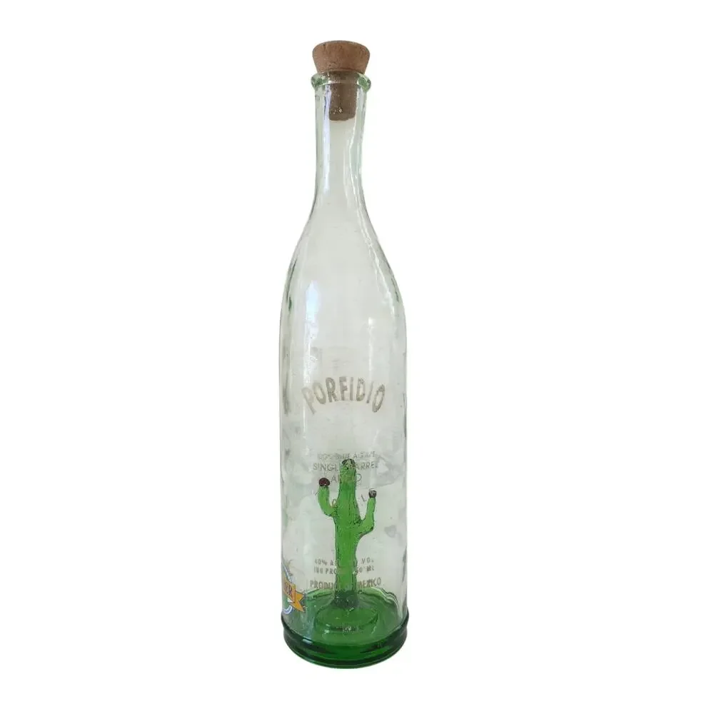 Vintage Porfidio Single Barrel Añejo Tequila Bottle Cactus Inside Glass Mexico